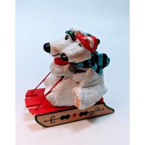 Vintage Hallmark Christmas Merry Miniatures Polar Bears on Sled Figure 1985
